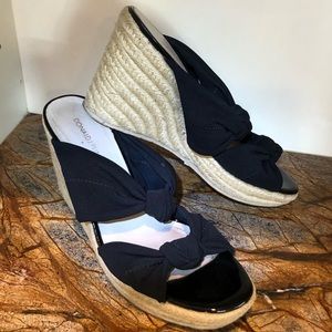 Donald J Pliner Genna Knotted Black Espadrille Sandals Jute Wedge Shoes - 10